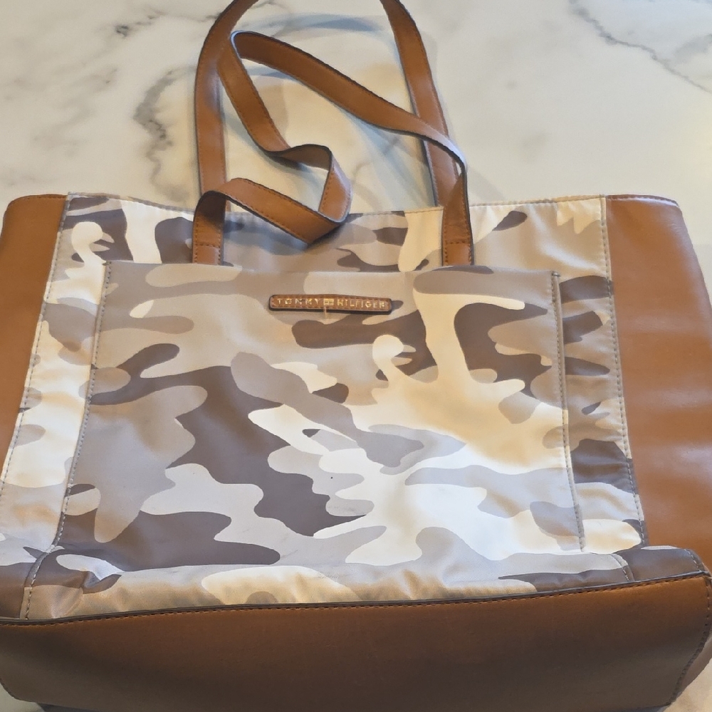 Tommy Hilfiger Camouflage Brown and Cream Tote